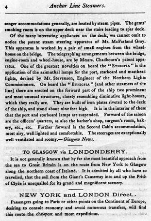Description of Anchor Line's Londonderry--Glasgow route